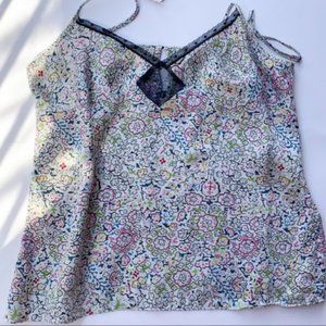 Calvin Klein 100% Silk Floral Print Tank Top Ajustable Straps Lace Detail Small